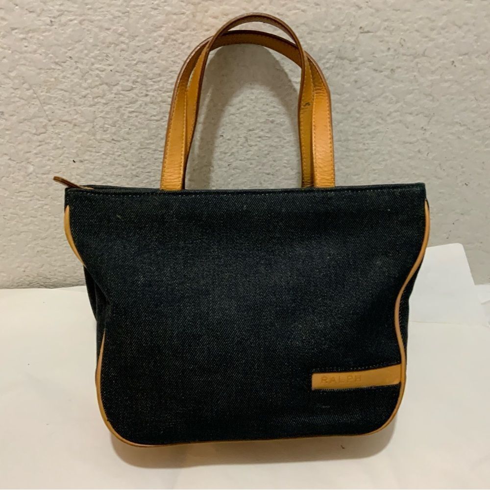 Vintage Ralph Lauren Denim Shoulder Bag Leather Trim